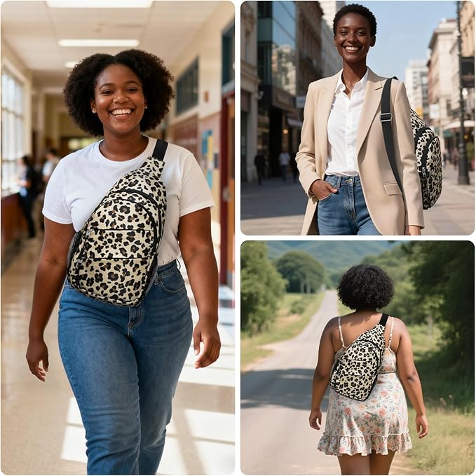 Tuwubi Crossbody Bags for Women, Sling Bag for Men, Small Hiking Backpack Anti Theft Lightweight for Outdoors Travel (L, Leopard)