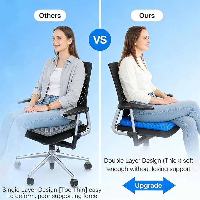 Gel Seat Cushion, Cushion, Gel Seat Cushion for Long Sitting, Breathable Honeycomb Design Absorbs Pressure Points Chair Pad, for Office Chair, Wheelchair, Car & Truck (42 * 36 * 4.5cm)