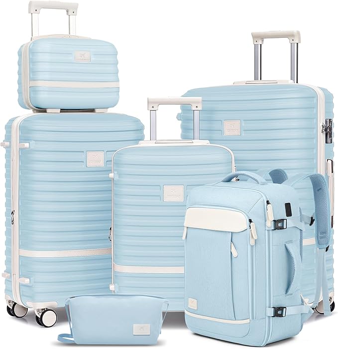 Joyway Expandable Luggage Sets 5 Piece, Lightweight Hard Shell Travel Suitcase Set with Spinner Wheels and TSA Lock, Lightblue
