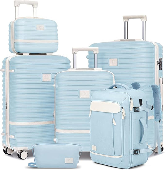 Joyway Expandable Luggage Sets 5 Piece, Lightweight Hard Shell Travel Suitcase Set with Spinner Wheels and TSA Lock, Lightblue