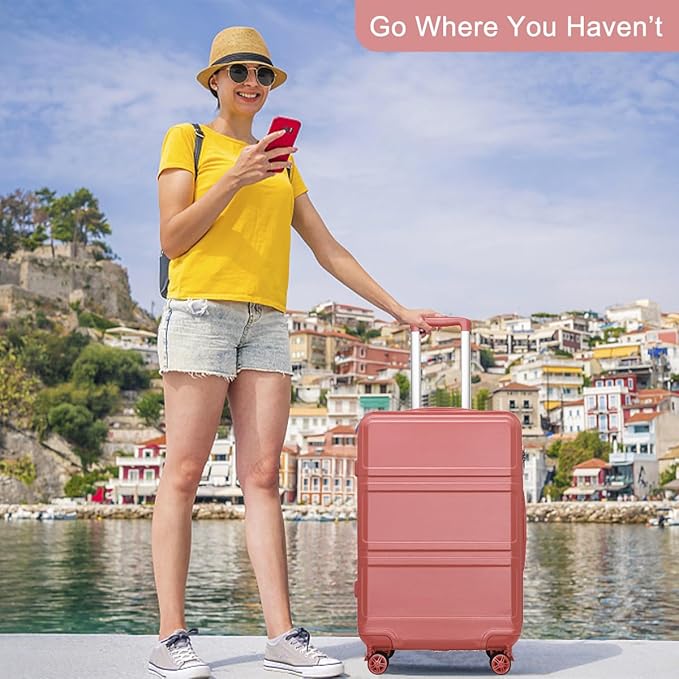Kono 4 Piece Luggage Sets Expandable(only 28") with Spinner Wheels TSA Lock Lightweight PC+ABS Hardside Travel Rolling Suitcases 20in 24in 28in Carry on and 12in Mini Cosmetic Case Coral Pink
