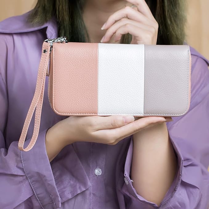 Moflycom Womens Wallet RFID Blocking Genuine Leather Multi Credit Card Large Capacity Zip Around Clutch Travel Purse Wristlet
