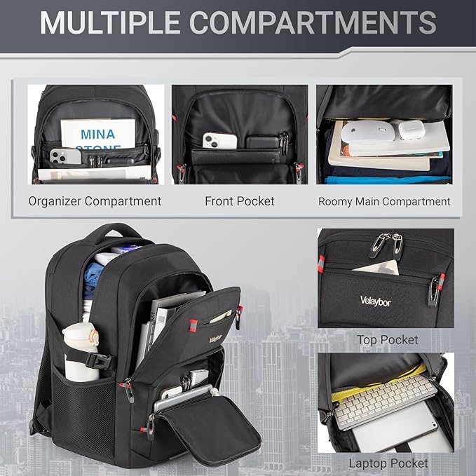48L Expandable Laptop Backpack, Anti-thief Travel Backpack, Airline Approved Business Waterproof Carry on Luggage, Fits 17.3" Laptop for Men Women