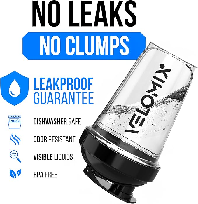 VELOMIX -2 Pack- 20 oz Protein Shaker Bottles for Protein Mixes - 2x Wire Whisk | Leak Proof Shaker Cups for Protein Shakes and Pre Workout | Protein Shaker Bottle Pack (Black/Transparent)