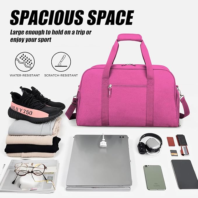 Searock 21 Inch Gym Bag with Shoe Compartment, Sports Duffle Bag for Travel, Carry On Duffel Bag, Weekender Overnight Bags for Men and Women Traveling, Rose Pink