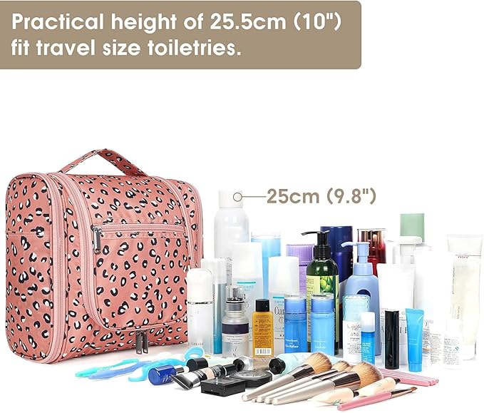 Narwey Hanging Cheetah Toiletry Bag for Women Travel Makeup Bag Organizer Toiletries Bag for Cosmetics Essentials Accessories (Large, Orange Leopard)