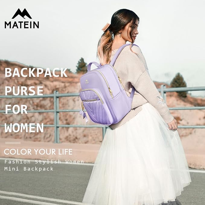 MATEIN Womens Backpack Purse, Fashion Cute Bowknot Mini Backpack Purse, Waterproof Stylish Multipurpose Design Casual Daily Travel Backpack Ladies Handbags, 2pcs Sets, Purple