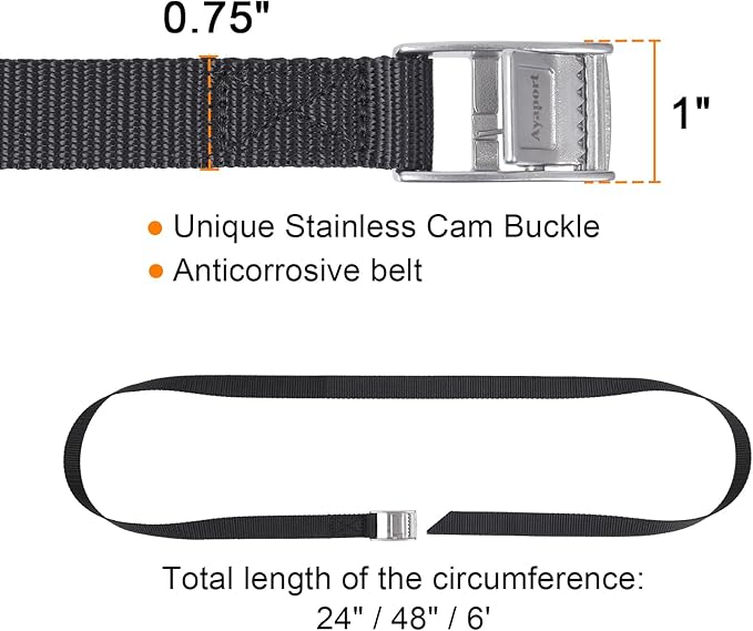 Ayaport Cam Buckle Lashing Straps with Stainless Steel Cam Buckle 1650lbs Break Strength 6ft Tie Down Packing Straps