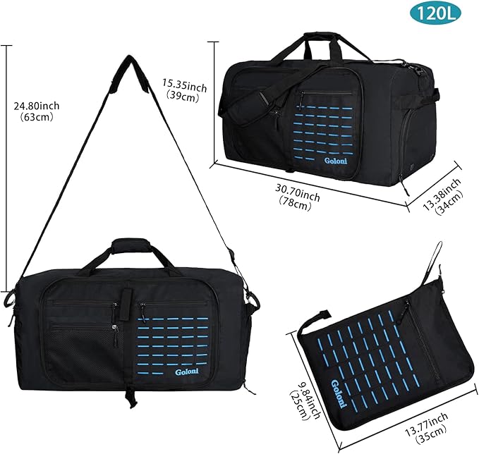 Foldable Travel Duffle Bag for Men Women, Waterproof with Shoe Compartment, 80L 120L Large Collapsible Luggage Bag, Lightweight Packable Duffel for Travel Sports Gym Airline Carry On Checked Bag