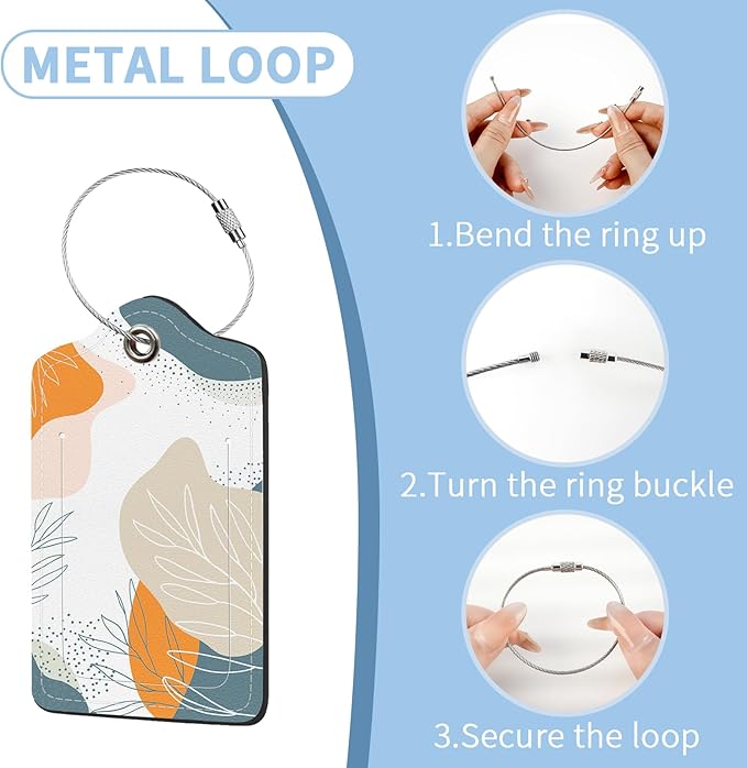 2 Pcs Luggage Tag for Suitcases, Abstract Boho Leaves PU Leather Suitcase Tag Privacy Cover Name ID Label with Metal Loop, Personalized Baggage Identifier for Women Cruise Travel Essentials