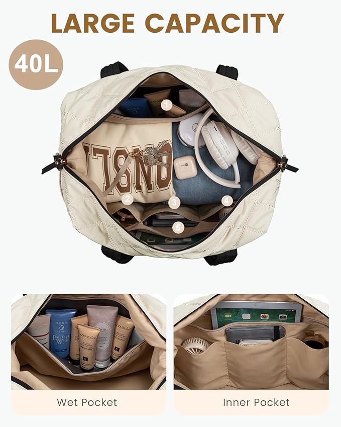 LOVEVOOK Travel Duffle Bag, Lightweight Weekender Bags for Women with Shoe Compartment, 40L Puffer Gym Bag Personal Item Travel Bag, Carry On Overnight Bags and Hospital Bag for Labor and Delivery