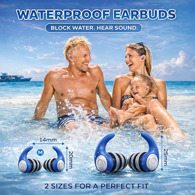 Waterproof Swimming Ear Plugs for Adults - 3 Pairs of Reusable Soft Silicone Swim Earplugs,Perfect for Surfing, Diving,Pool,Showering and Other Water Sports - Keep Water Out and Ear Protection