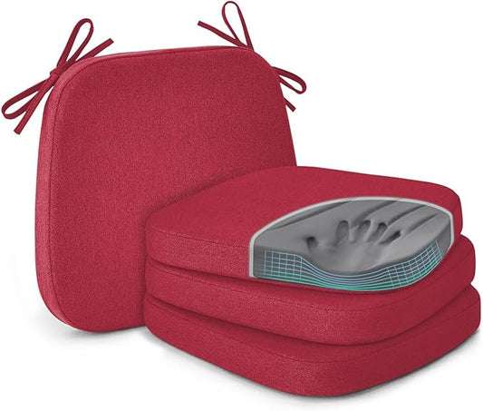 Shinnwa Dining Chair Cushions Set of 4, Patented Design Memory Foam Seat Cushions for Dining Chairs with Ties and Washable Cover, 4 Pack, 17" x 16" x 2", Burgundy
