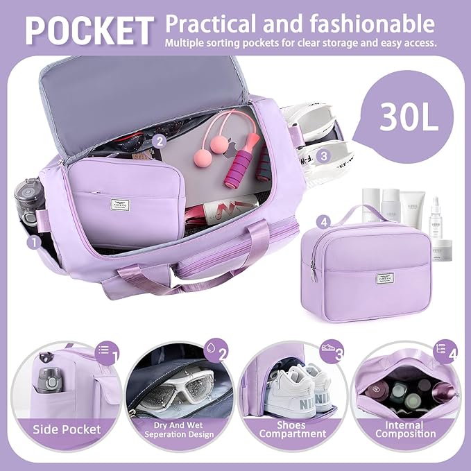 FIORETTO Women's Gym Duffle Bag with Shoes Compartment, 30L Capacity, Ideal for Travel, Gym, Sports, Duffel, Weekender