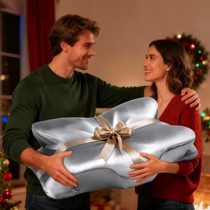 CCidea Cervical Neck Support Pillow for Sleeping & Pain Relief – Ergonomic Contour Memory Foam Pillows for Side/Back/Stomach Sleepers, 2 Heights with Removable Silk Satin Cover - Gifts for Men & Women