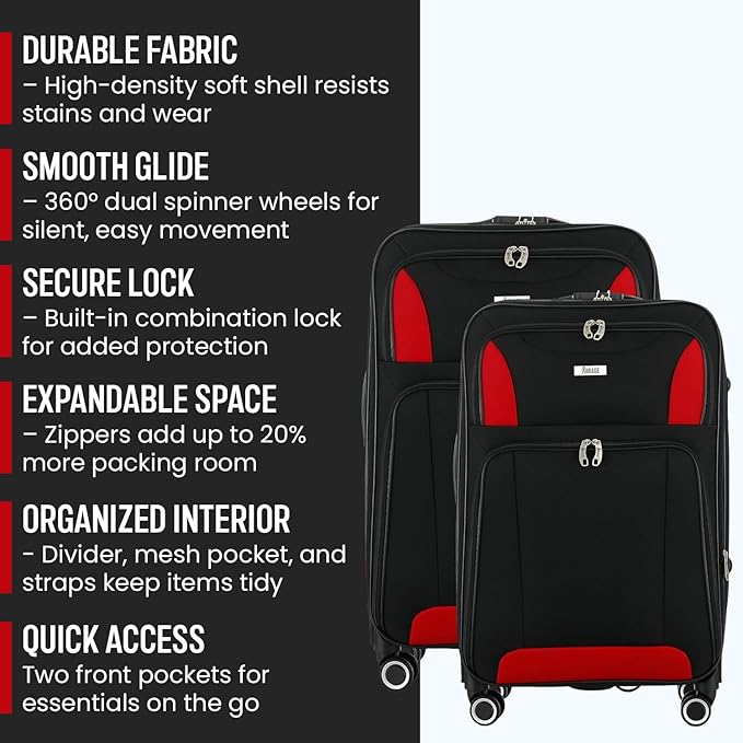 Mirage Casey 3 Piece Expandable Softside Luggage Set, Black