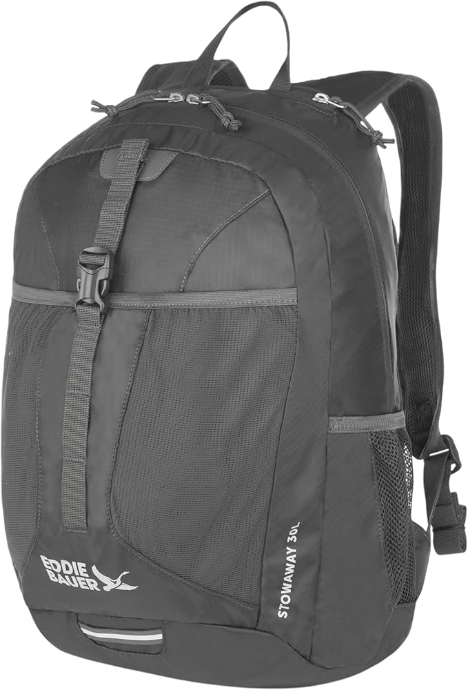 Eddie Bauer Stowaway Packable Backpack | Travel | Outdoor | Lightweight | Foldable | Durable | Ripstop Polyester | 30L - Dark Smoke