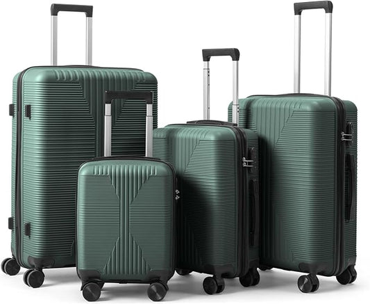 Karl home Luggage Sets 4 Piece, PP Hard Case Suitcase Set with Built-in Lock Spinner Wheels, Lightweight Durable Carry on Luggage for Business Travel - Dark Green (16/20/24/28")