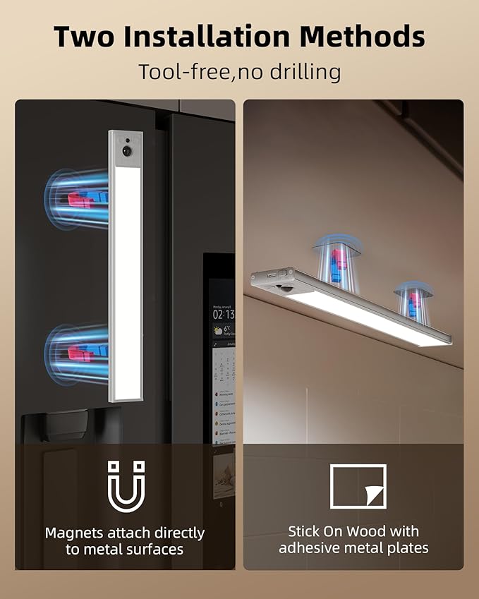 EZVALO 3-Pack 16.5inch Under Cabinet Lighting with Remote, 4000mAh Rechargeable Motion Sensor Lights, Magnetic Dimmable Closet Light, 3 Color Temps Wireless Lights for Kitchen, Pantry, Stair