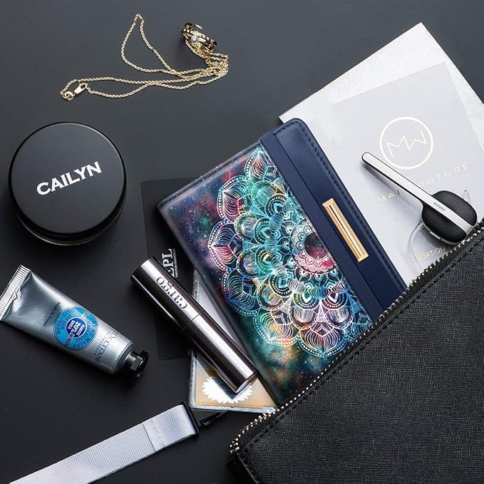 Passport Holder Cover,Traveling Passport Case Cute Navy Blue Passport Wallet for Women,Nebula
