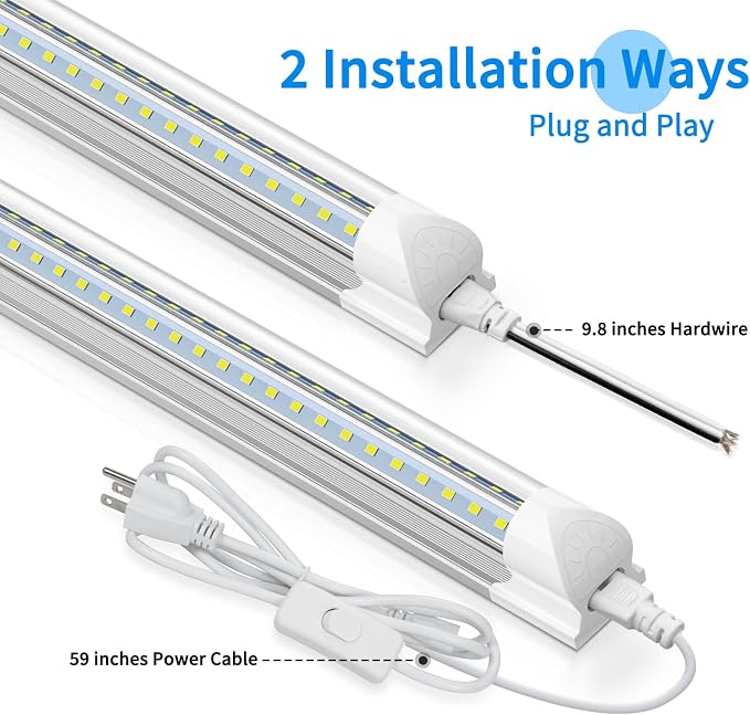 SHOPLED (4-Pack) LED Shop Lights, 6FT 60W 8000LM, 6000K V-Shape Linkable | LED Tube Ceiling Light, T8 Integrated Utility Shop Light Fixture for Garage Basement Office, Plug and Play, ETL Listed
