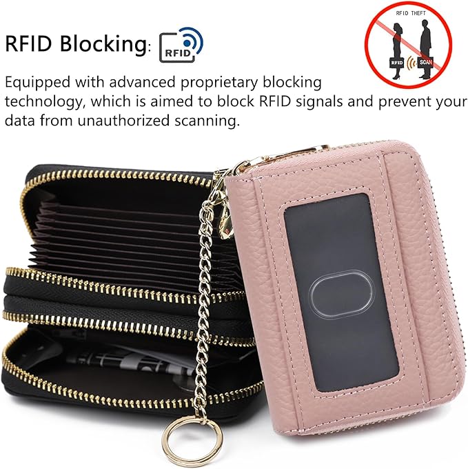 imeetu RFID Credit Card Holder, Small Leather Zipper Card Case Wallet for Women