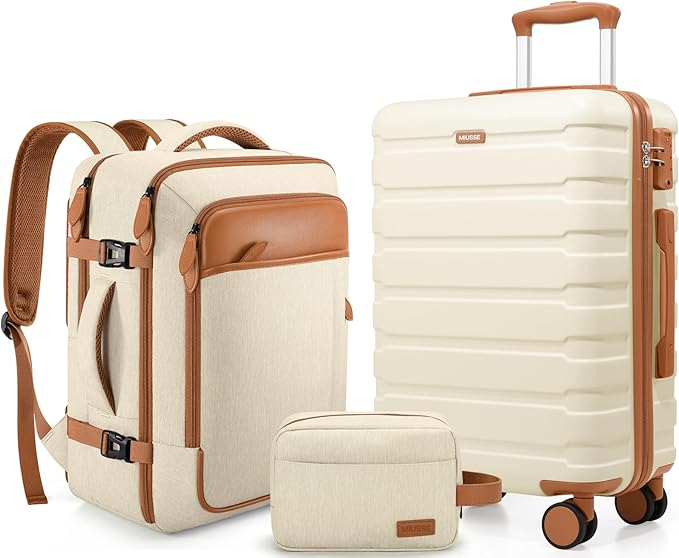 Luggage Sets 3 Piece, 20 Inch Hardshell Carry On Luggage 22x14x9 Airline Approved, Suitcase with TSA Locks & YKK Zippers, Carry On Suitcase with Wheels for Men & Women Travel