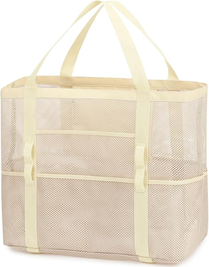 Fammart Mesh Beach Bag, Large Beach Tote with Zipper Pocket, Toys Pool Bag for Family Travel Vacation Cruise Essentials