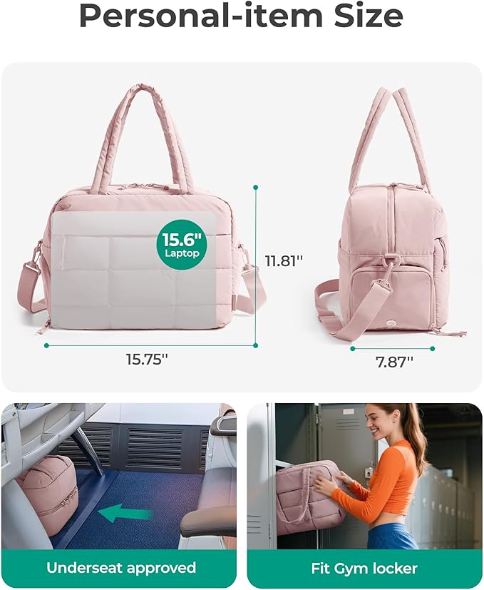 BAGSMART Gym Bag for Women, Carry on Travel Duffel Bag, Water-resistant Weekender with Shoe Compartment for Gym Travel Work, Light Pink, Medium