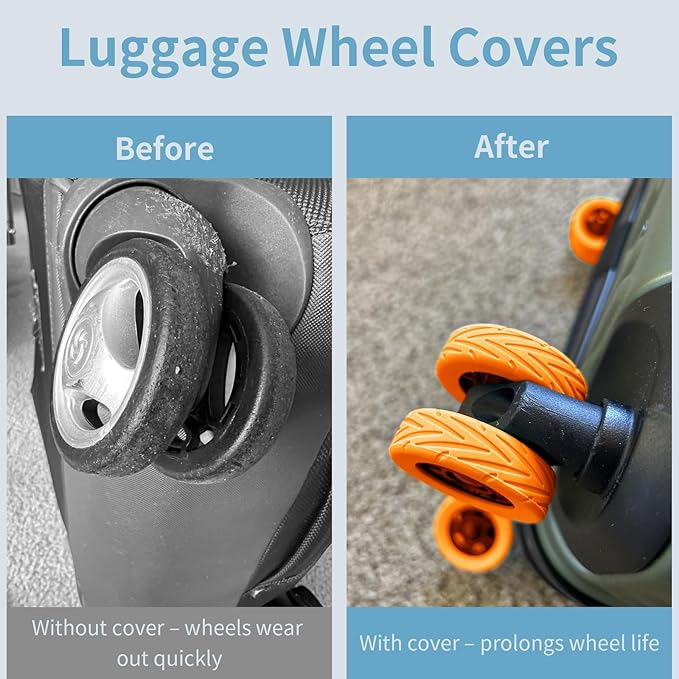 10Pcs Luggage Wheel Covers Silicone Silent Suitcase Protector for Luggage or Office Chair Caste Upgraded Wear-Resistant Anti-Noise Shock Absorption Suitcase Wheel Covers Accessories for Travel Orange
