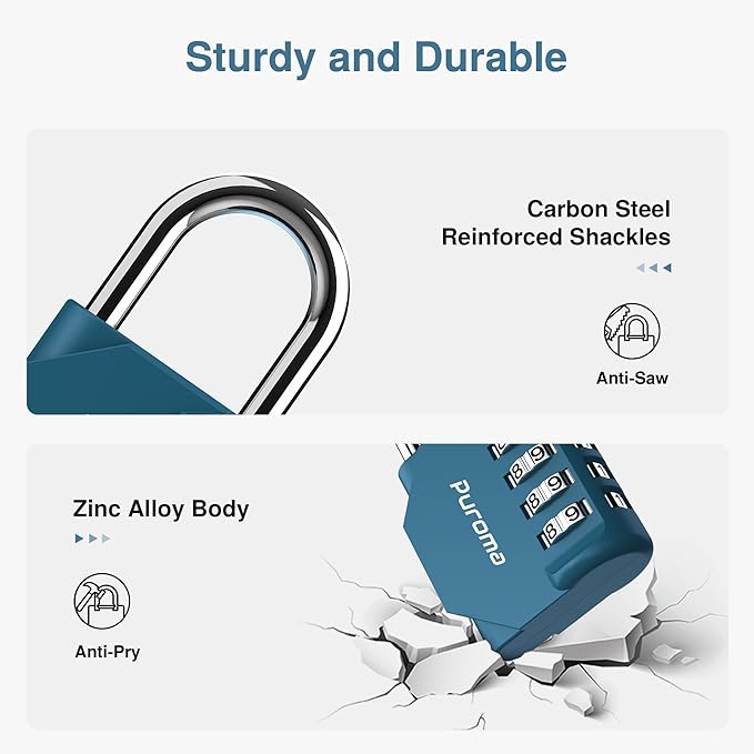 Puroma 1 Pack Combination Lock for Locker 4 Digit Outdoor Waterproof Padlock for School, Gym, Sports, Fence, Toolbox, Gate, Case, Outdoor, Hasp Storage, Cabinets (Dark Green)