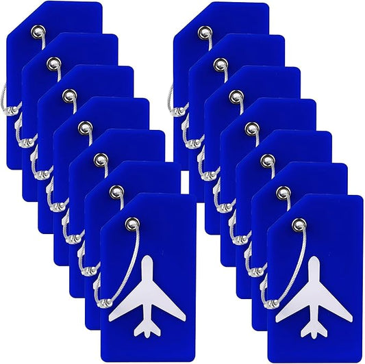 14 Pack Silicone Luggage Tag for Suitcases with Stainless Loop, TSA Approved, Privacy Protection Travel Essentials Bag Tags by Gostwo, Blue