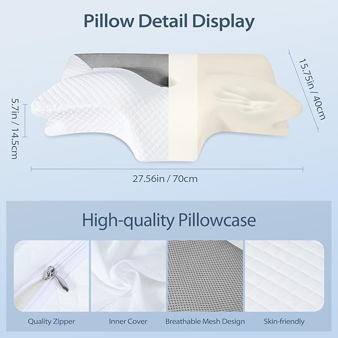HOMCA Cervical Pillow Memory Foam Pillows - Contour Memory Foam Pillow for Neck Pain Relief, Orthopedic Neck Bed Pillow for Side Sleepers Back and Stomach