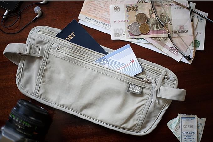 Lewis N. Clark Travel Money Belt Pouch, Slim RFID Blocking Anti Theft Waist Stash Pouches for Cash, Cards and Passport Holder