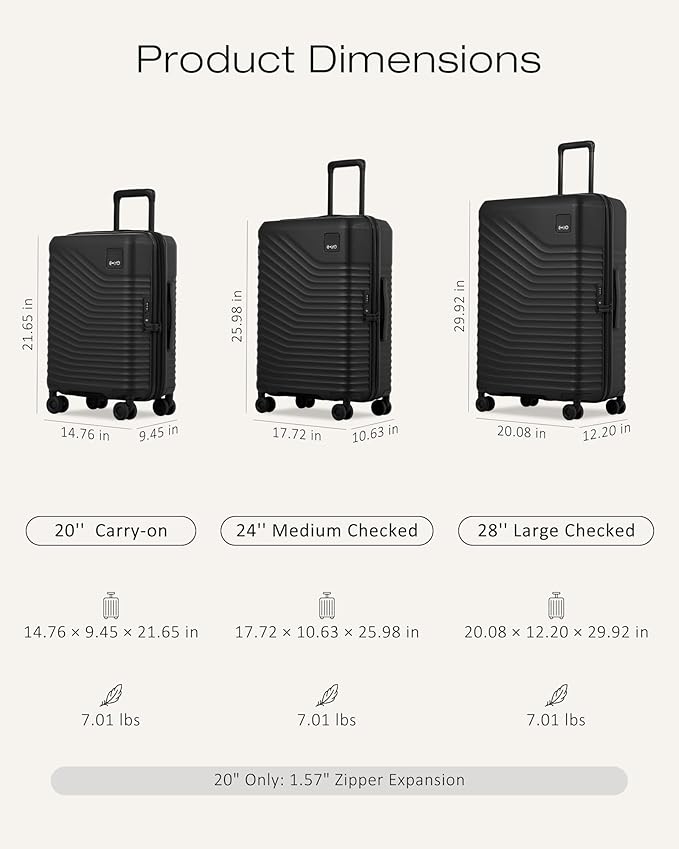 Coolife Luggage Suitcases Hardside Lightweight: Durable PC Expandable Travel 3 Piece Set with Dual Spinner Wheels & TSA Lock, 20/24/28 (20" Expandable) (Black, 3-Piece Set (20/24/28))