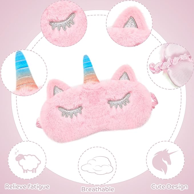Geyoga Sleep Mask for Kids, Girls Plush Sleeping Eye Cover Soft Eye Blindfold Cover Animal Shade for Kids(Mixed Colors, Pink, White,Cute Style)
