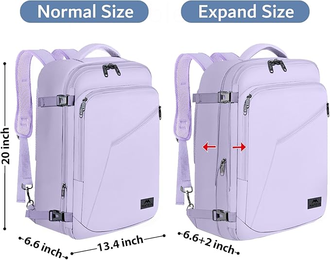 MATEIN Purple Backpack, Extra Large Travel Backpack for Women, Expandable Suitcase for Hiking Camping Gym, Water Resistant Carryon Daypack for Travelling, Cute Gifts, Light Purple