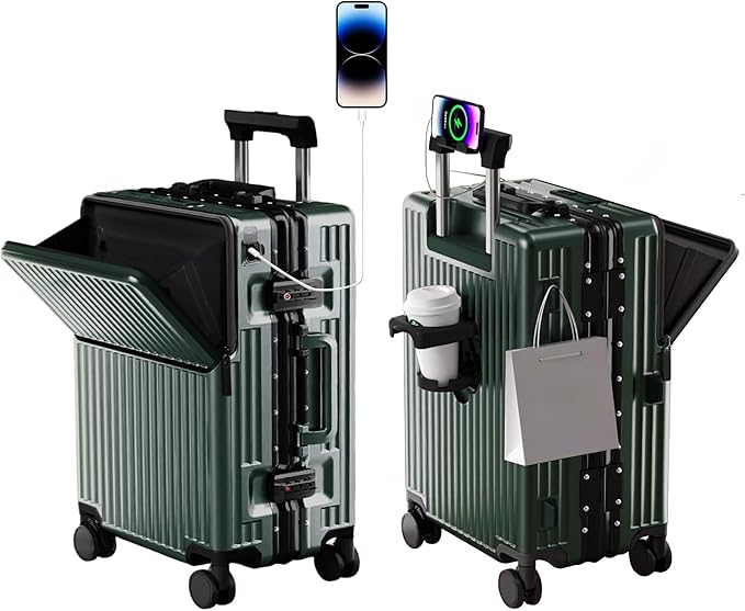 Carry on suitcase Zipperless Luggage,Polycarbonate Aluminum Hard Shell, Expandable Carry-On Suitcase with Spinner Wheels, 24 Inch Cabin