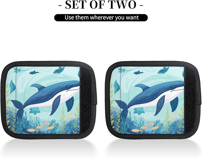 Luggage Handle Wraps Whale Sea Fishes Animal Luggage Identifiers Soft Neoprene Luggage Handle Wraps For Suitcase Trolley Handle Grip Cover 2 Pack Luggage Tags