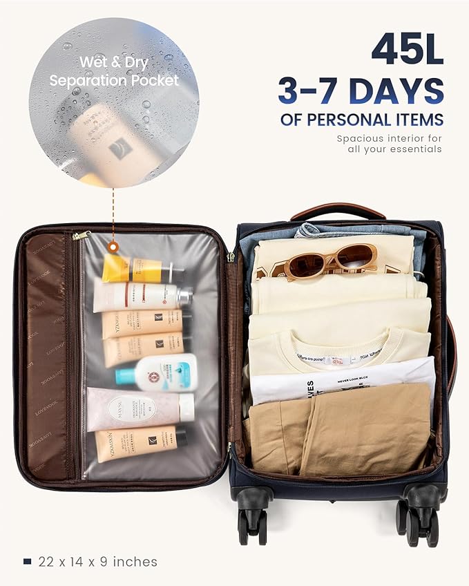 LOVEVOOK 5 Pcs Carry On Luggage 22x14x9 Airline Approved with 40L Laptop Travel Backpack, 20 Inch Carry On Suitcases with Wheels, Rolling Suitcase for Women Men, with TSA Lock Weekender Luggage