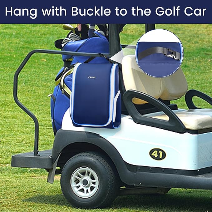 YOREPEK Golf Shoe Bag, with 3 Pockets for Socks, Gloves, Tees, Balls, Brush, Designed with a Buckle Top Carry Handle, Zippered Sport Shoe Carrier Bags with Ventilation, Golf Gifts for Men Unique,Blue