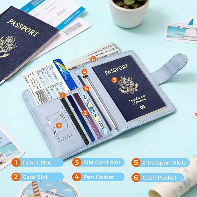 Melsbrinna Rfid Passport Holder for Travel women/Men, Cute Passport Wallet Rfid Blocking Card Slots, Rfid Passport Cover/CaseTravel Wallet, Passport Book Holder (1, floral blue)