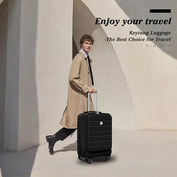 Classic 20" Carry-On with TSA Lock Spinner Wheels, Lightweight Hardside Expandable Suitcase with Front Open Pocket Compartment, Black