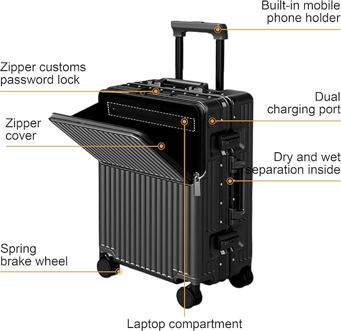Carry on suitcase Zipperless Luggage,Polycarbonate Aluminum Hard Shell, Expandable Carry-On Suitcase with Spinner Wheels, 24 Inch Cabin