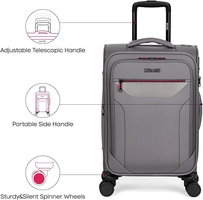 2PCS Set（22in/32in）Softside Luggage Sets w/ Spinner Wheels,Expandable 20% Luggage w/TSA LOCK,Upright Spinner Softshell,Lightweight Durable Rolling Travel Luggage Set for Men/Women（Grey,22in/32in）