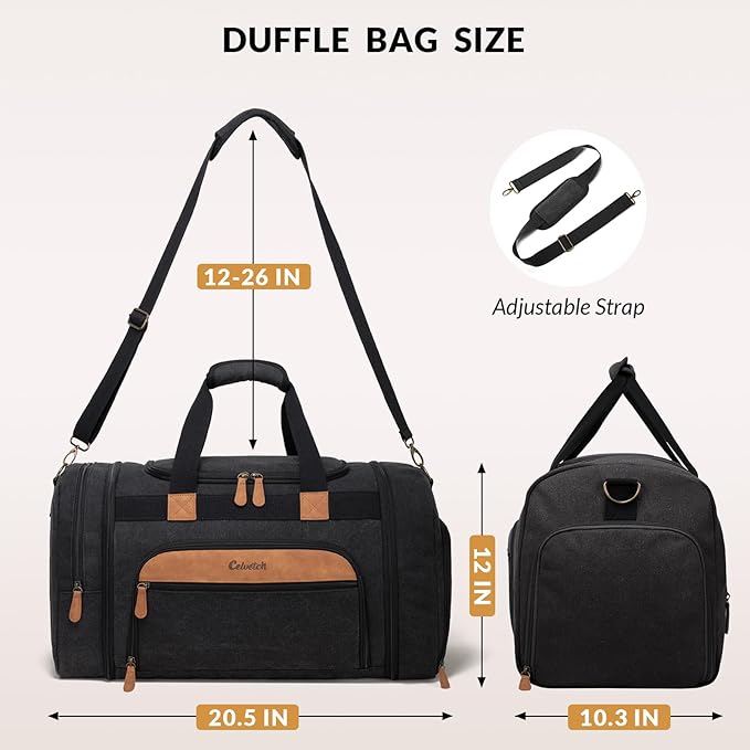 Canvas Duffle Bag for Travel 50L Expandable Travel Duffel Bags for Men Women Weekender Overnight Bag with Shoes Compartment - Dark Grey