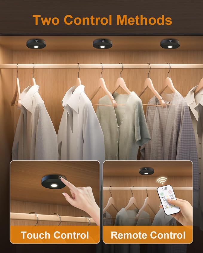 WILLED Puck Lights with Remote Control,3 Colors Under Cabinet Lighting Wireless,Rechargeable Battery LED Tap Light,Timer Function Stick On Lights for Kitchen,Cabinet,Counter,Closet, Shelf,3 Pack