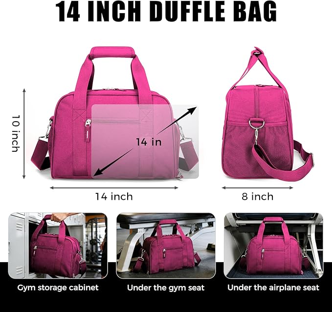 SeaRock 14 inch Small Gym Bag for Men & Women, Mini Duffle Bag with Shoe Compartment, Carry On Duffel Bag for Travel Sports, Rose Pink