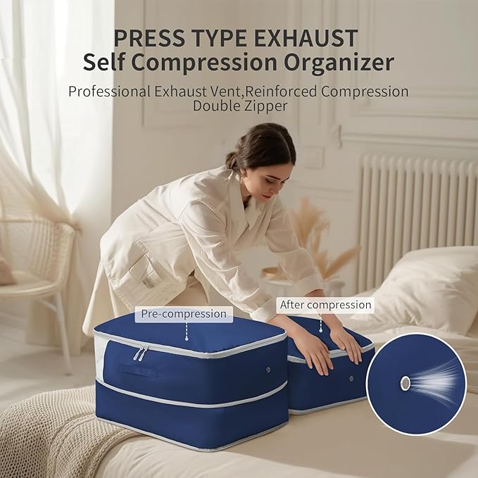 Comforter Storage Bag 66 L - 4 Pack Blanket Storage Organizer Compression Bags, Large Capacity Ultra Space Saving Self Organize for Bedding, Pillow, Duvet, Sheet Storage with Zipper Window