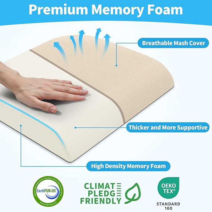 Large Seat Cushion, Memory Foam Cushion for Long Sitting Hours on Office Chair, Home & Car, Non-Slip Chair Pad for Relieving Back & Sciatica & Hip & Coccyx Pain (Khaki)